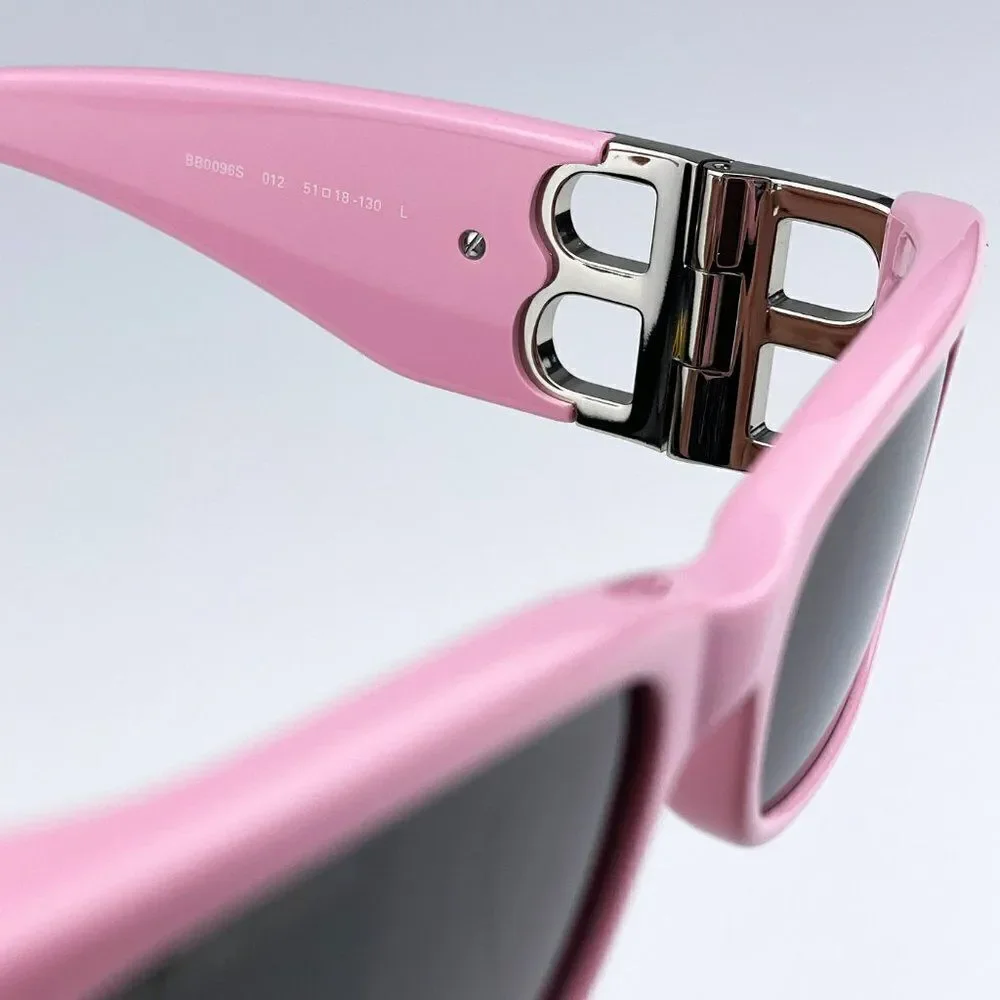 SALE! NEW Balenciaga BB0096S 012 Pink Silver Grey Rectangle Unisex Sunglasses